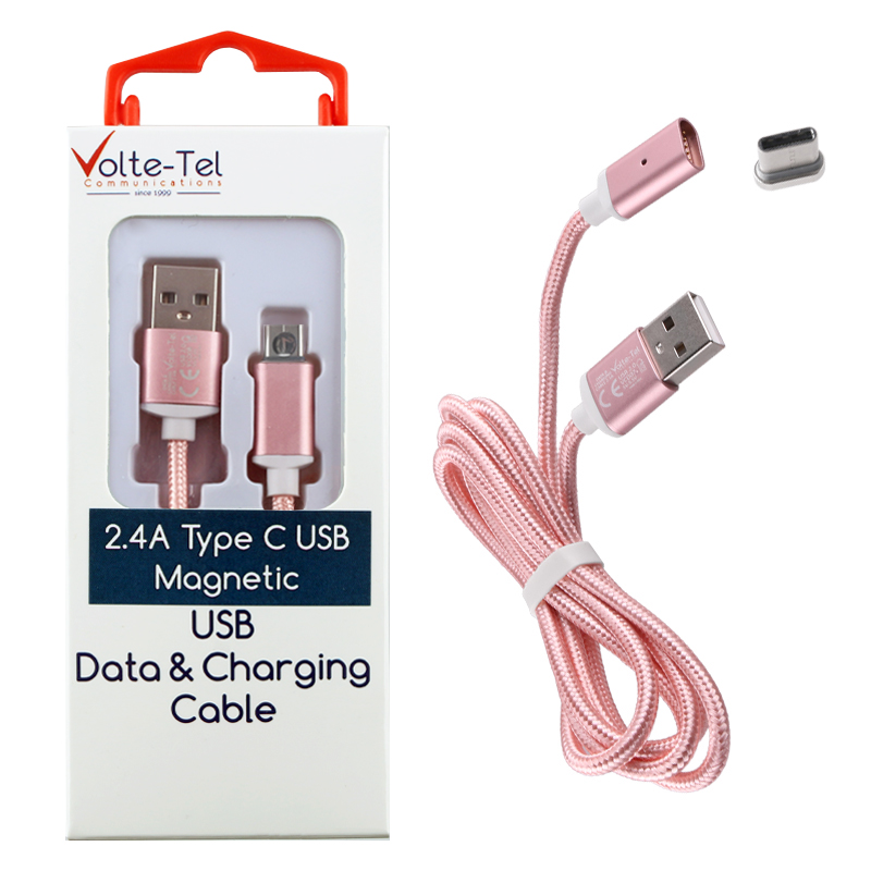 VOLTE-TEL TYPE C USB ΦΟΡΤΙΣΗΣ-DATA MAGNETIC BRAIDED VCD08 2.4A 1m ROSE-GOLD