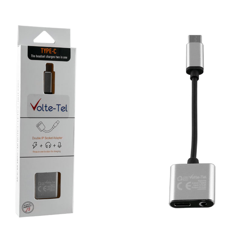 VOLTE-TEL ΜΕΤΑΤΡΟΠΕΑΣ 2 IN 1 ΦΟΡΤΙΣΗΣ ΚΑΙ AUDIO ADAPTER TYPE C TO 3.5MM JACK+TYPE C 2.4A WHITE