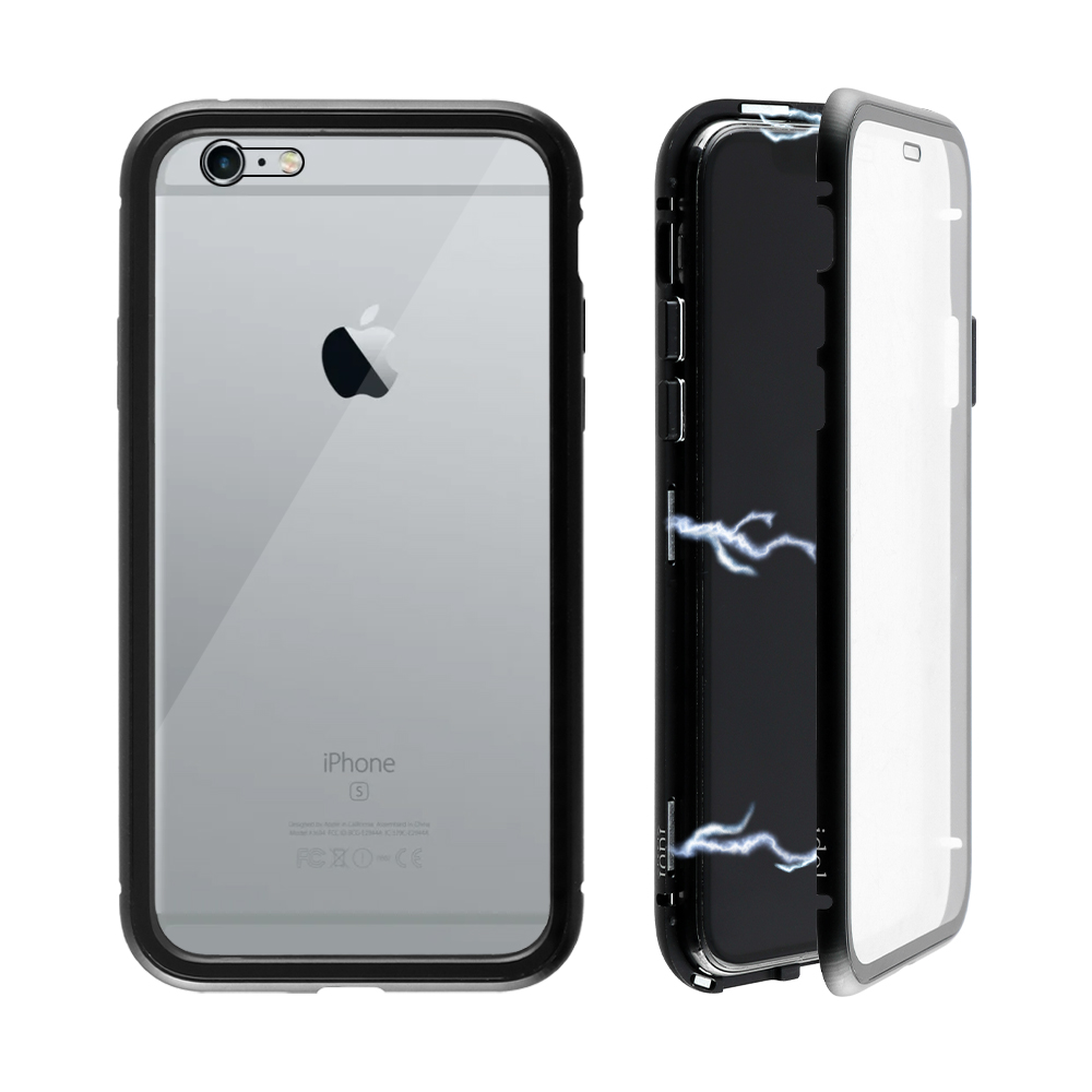 IDOL 1991 ΘΗΚΗ IPHONE 6S PLUS 5.5" MAGNETIC METAL FRAME BLACK+TEMPERED GLASS BACK-FRONT