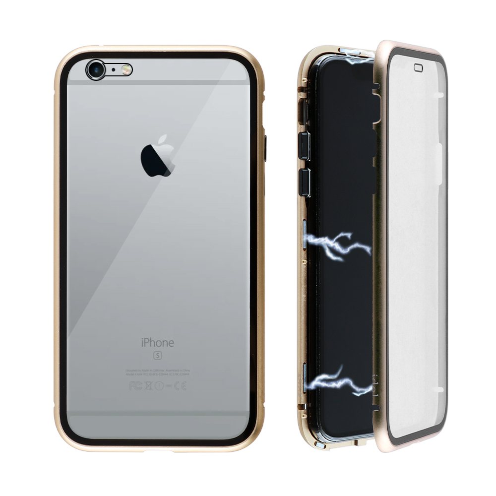 IDOL 1991 ΘΗΚΗ IPHONE 6S PLUS 5.5" MAGNETIC METAL FRAME GOLD+TEMPERED GLASS BACK-FRONT
