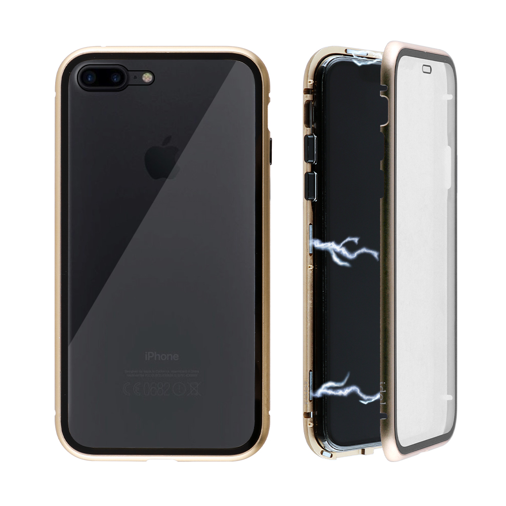 IDOL 1991 ΘΗΚΗ IPHONE 7 PLUS/8 PLUS 5.5" MAGNETIC METAL FRAME GOLD+TEMPERED GLASS BACK-FRONT