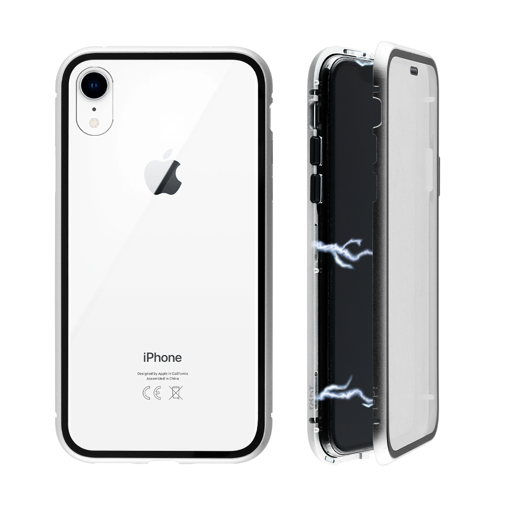 IDOL 1991 ΘΗΚΗ IPHONE XR 6.1" MAGNETIC METAL FRAME SILVER+TEMPERED GLASS BACK-FRONT