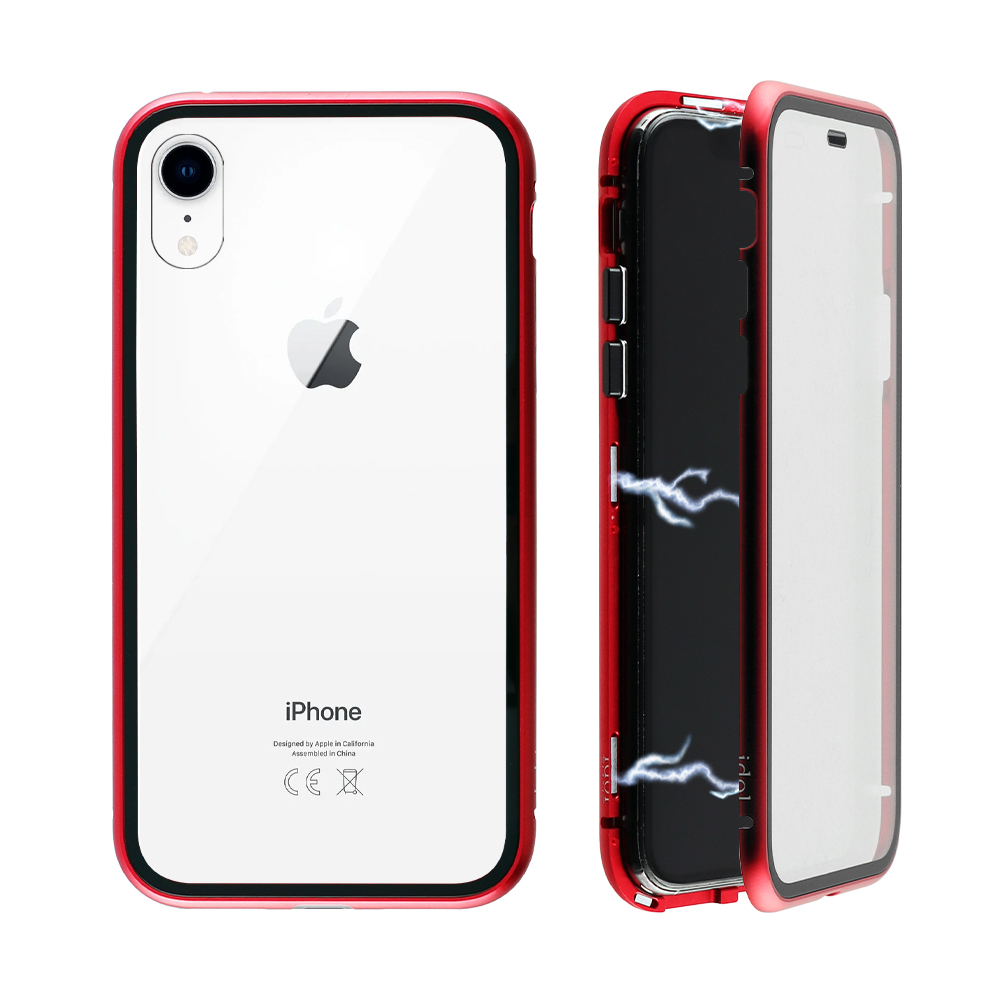 IDOL 1991 ΘΗΚΗ IPHONE XR 6.1" MAGNETIC METAL FRAME RED+TEMPERED GLASS BACK-FRONT
