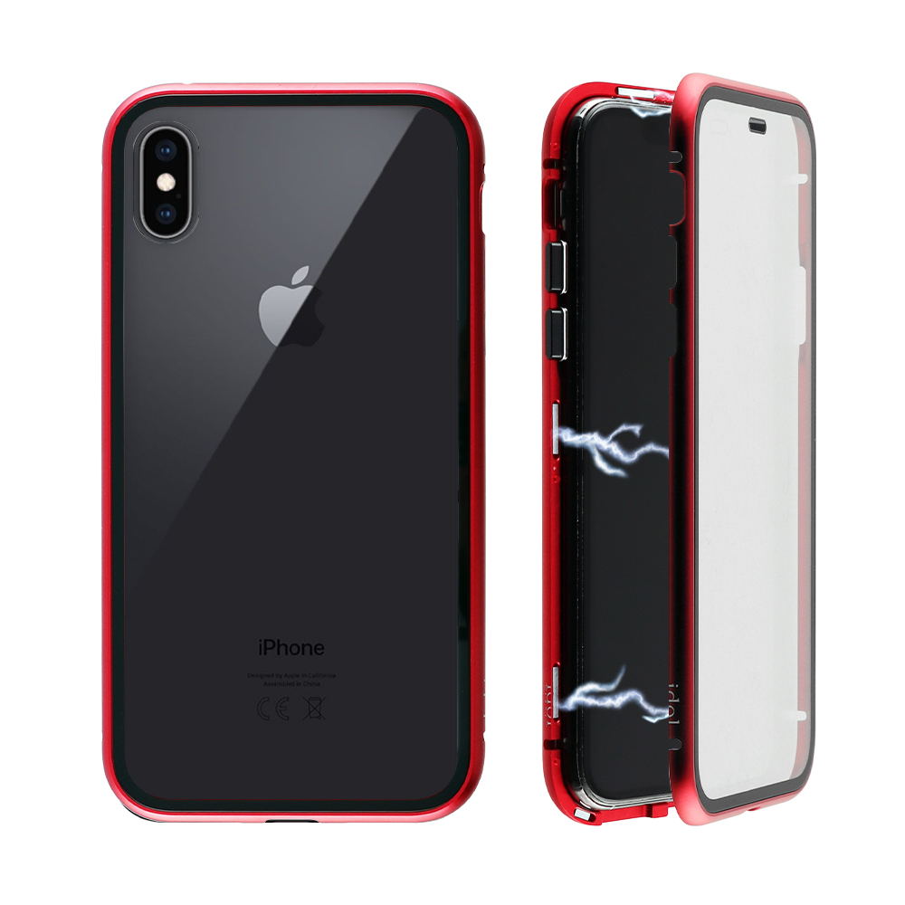 IDOL 1991 ΘΗΚΗ IPHONE XS MAX 6.5" MAGNETIC METAL FRAME RED+TEMPERED GLASS BACK-FRONT