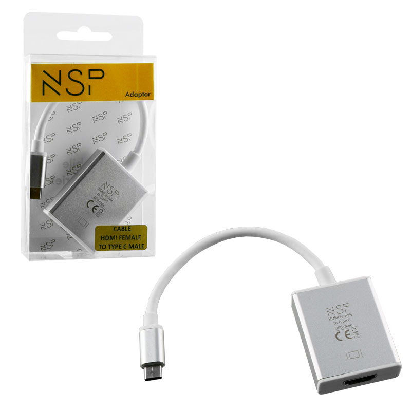 NSP ADAPTER CABLE HDMI 1.4 FEMALE TO TYPE C 3.1 MALE 4K & DEX SILVER