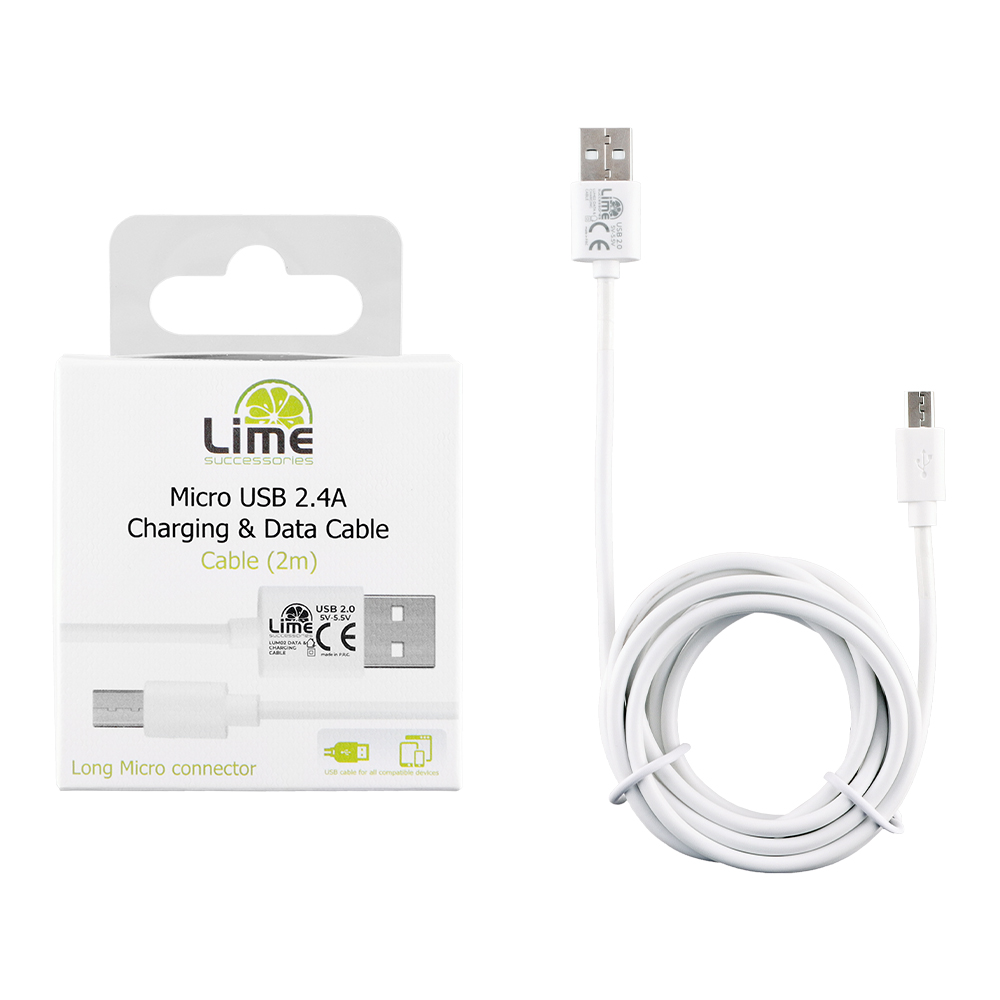 LIME MICRO USB DEVICES LONG USB 2.4A ΦΟΡΤΙΣΗΣ-DATA 2m LUM02 WHITE