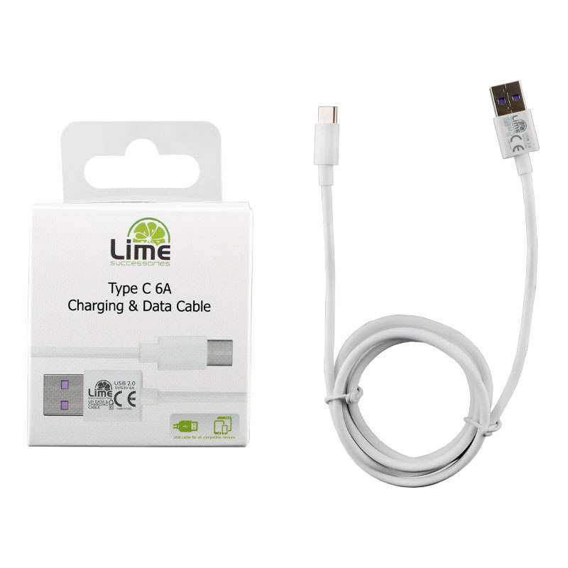 LIME TYPE C USB 6.0A ΦΟΡΤΙΣΗΣ-DATA 1m L01 WHITE
