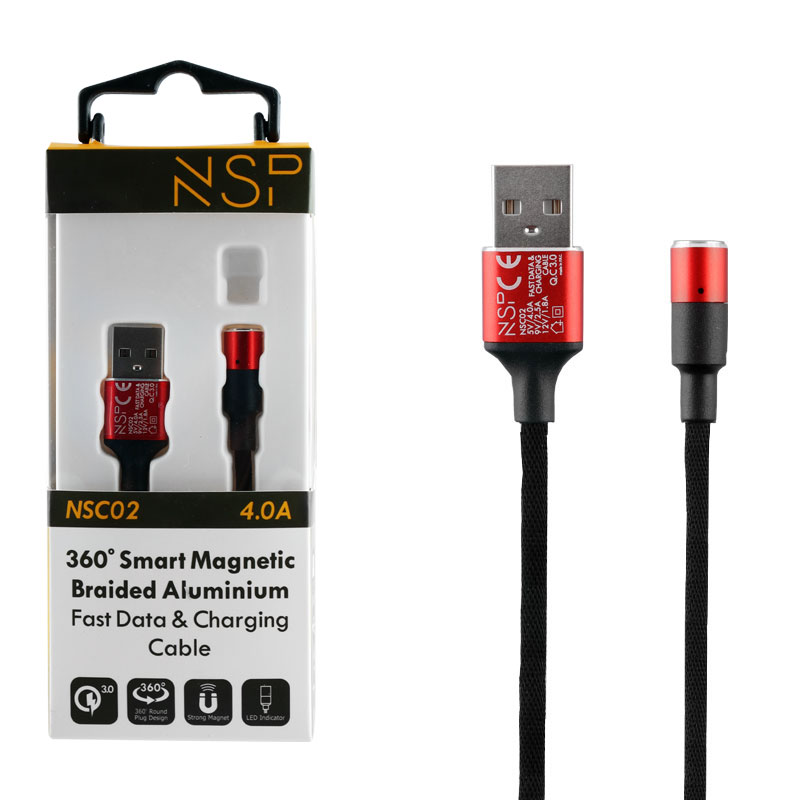NSP USB ΦΟΡΤΙΣΗΣ-DATA MAGNETIC BRAIDED NSC02 4.0A QC 3.0 1.2m RED