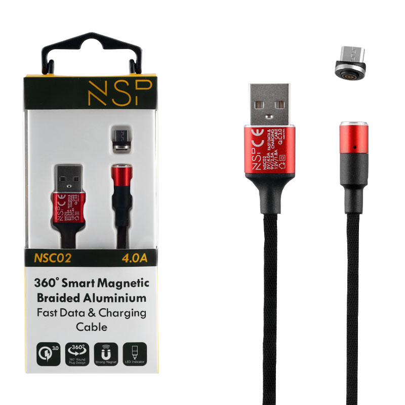 NSP MICRO USB ΦΟΡΤΙΣΗΣ-DATA MAGNETIC BRAIDED NSC02 4.0A QC 3.0 1.2m RED