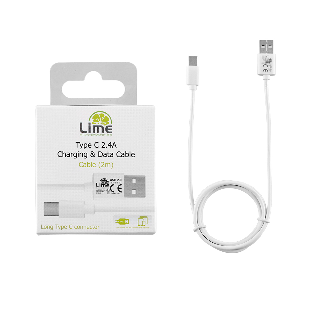 LIME TYPE C LONG USB 2.4A ΦΟΡΤΙΣΗΣ-DATA 1m LUC01 WHITE