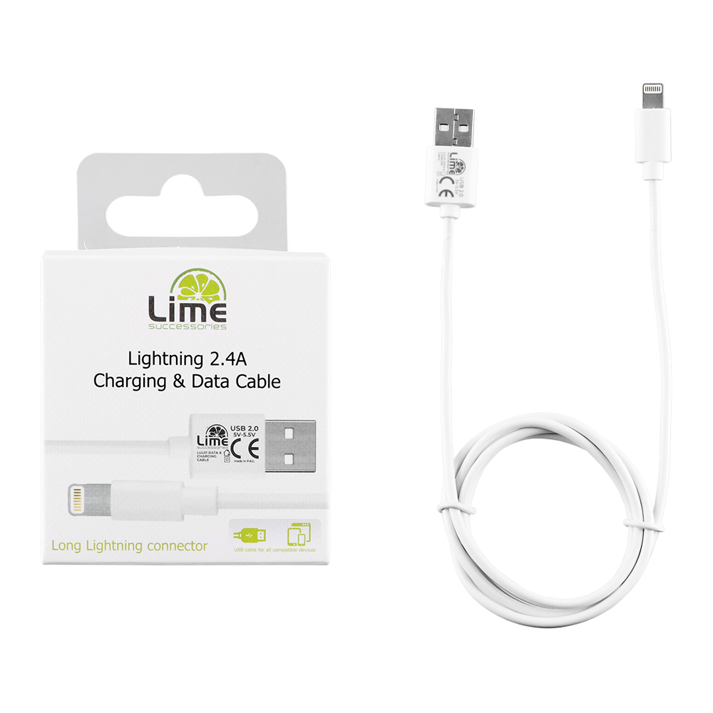 LIME LIGHTNING LONG USB 2.4A ΦΟΡΤΙΣΗΣ-DATA 1m LUL01 WHITE