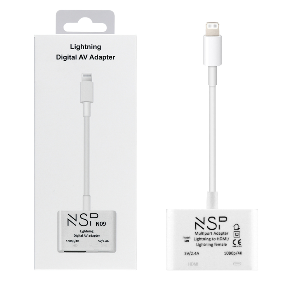 NSP N09 CABLE LIGHTNING TO DIGITAL AV ADAPTER HDMI/LIGHTNING FEMALE 2.4A HD 1080P/4K WHITE