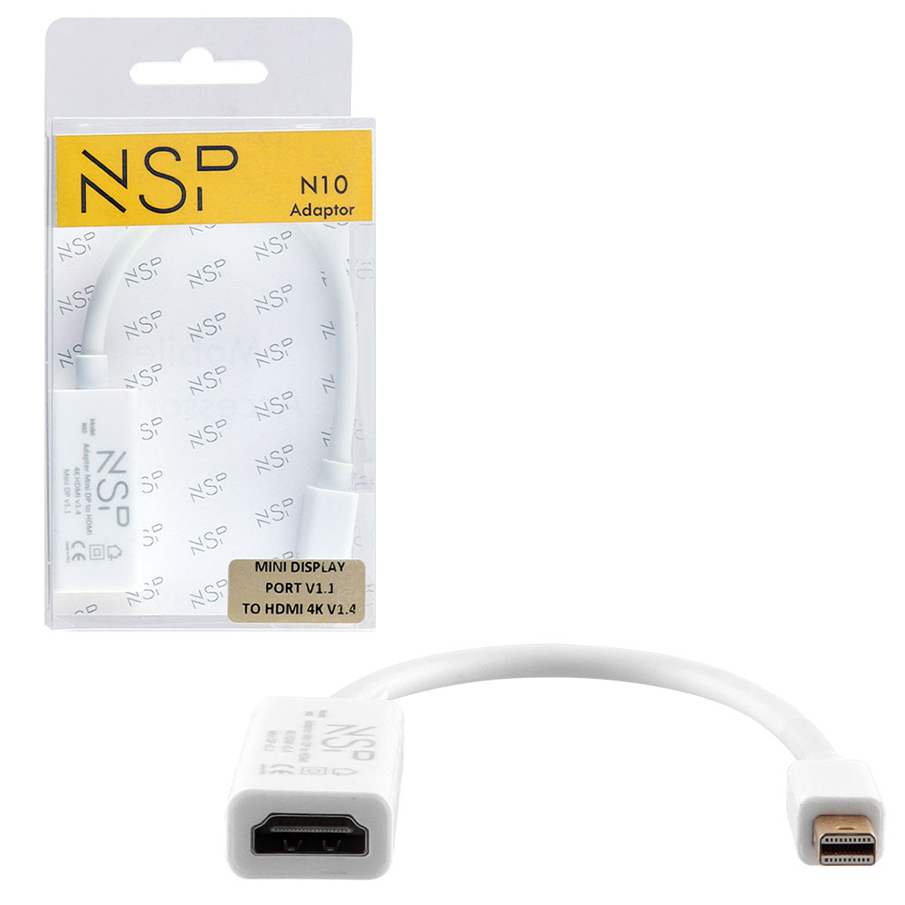 NSP N10 CABLE ADAPTER MINI DISPLAY PORT V1.1 TO HDMI 4K V1.4 0,23m WHITE