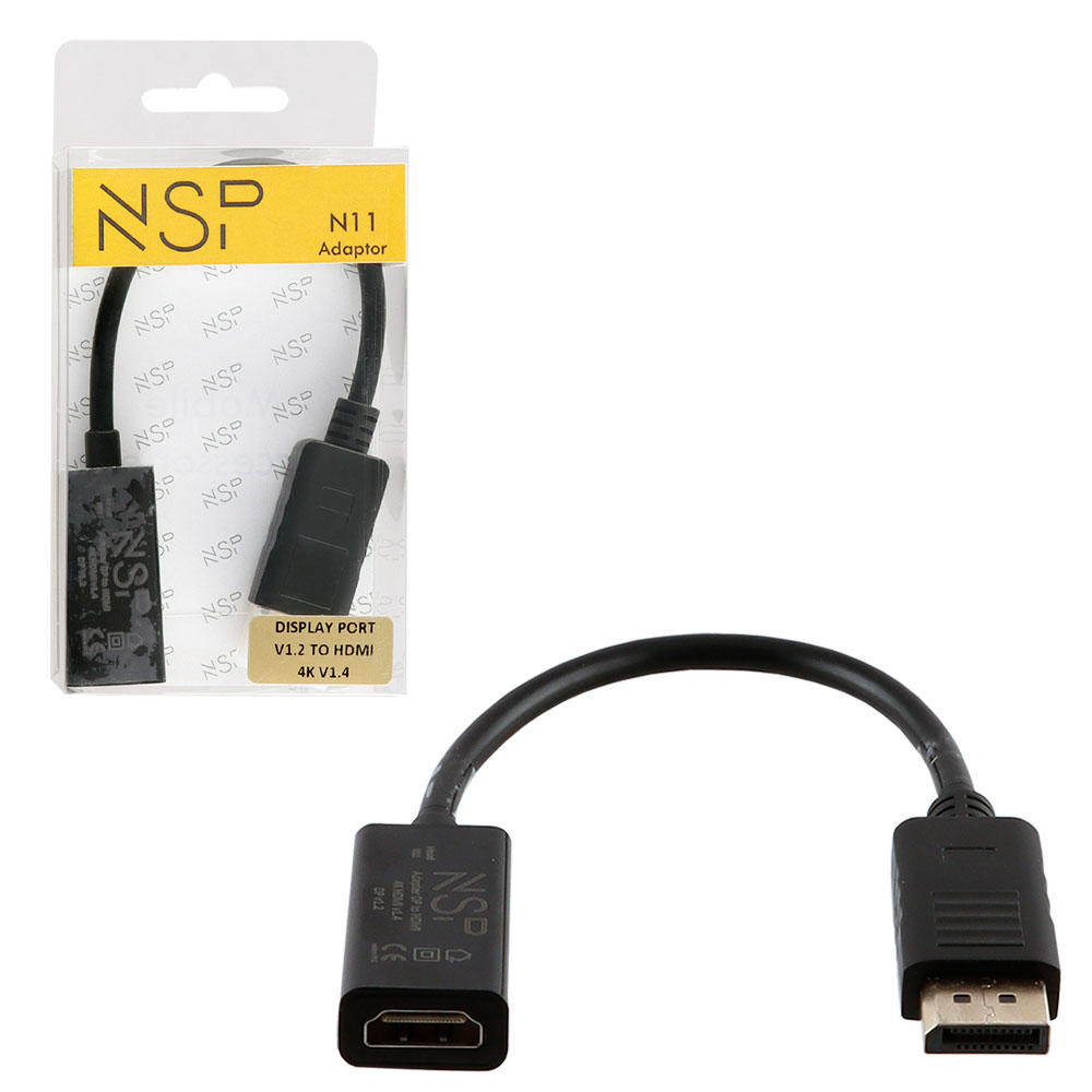 NSP N11 CABLE ADAPTER DISPLAY PORT V1.2 TO HDMI 4K V1.4 0,23m BLACK
