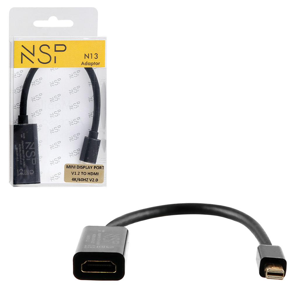 NSP N13 CABLE ADAPTER MINI DISPLAY PORT V1.2 TO HDMI 4K/60HZ V2.0 0,23m BLACK