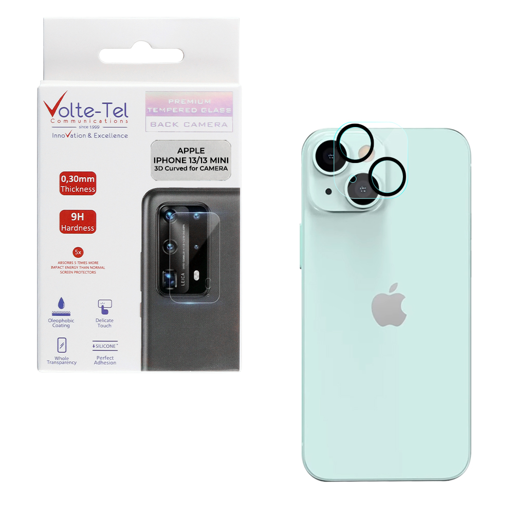VOLTE-TEL TEMPERED GLASS IPHONE 13 MINI 5.4"/IPHONE 13 6.1" 9H 0.25mm 3D CURVED FOR CAMERA BLACK