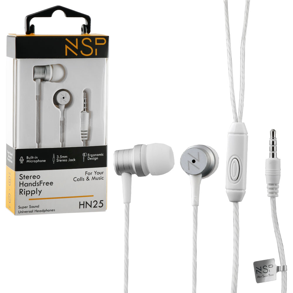NSP HANDS FREE STEREO UNIVERSAL 3.5mm 1.2m RIPPLY HN25 ON/OFF WHITE