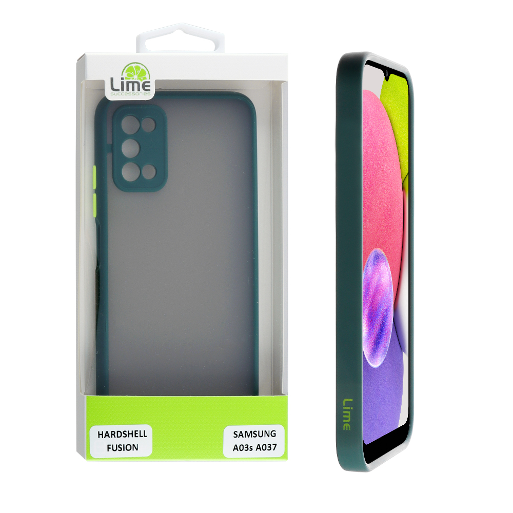 LIME ΘΗΚΗ SAMSUNG A03s A037 6.5" HARDSHELL FUSION FULL CAMERA PROTECTION DARK GREEN WITH YELLOW KEYS