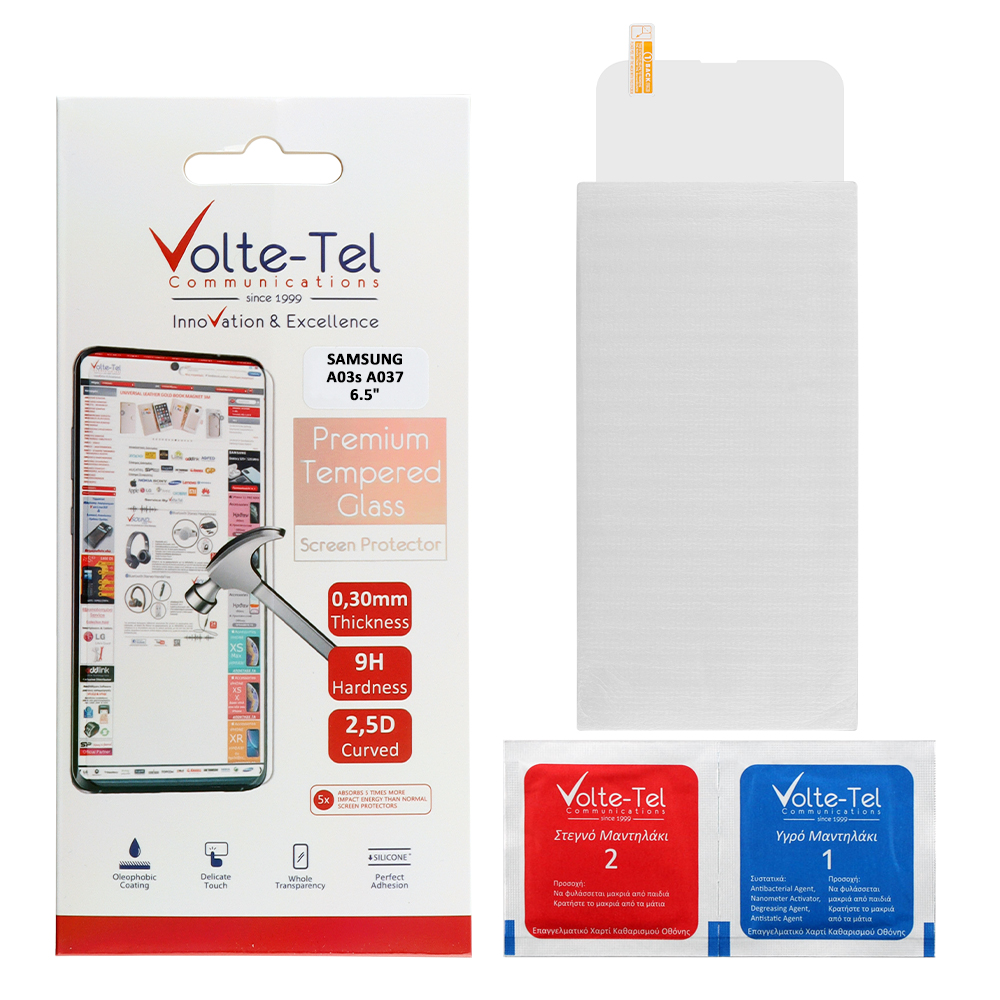 VOLTE-TEL TEMPERED GLASS SAMSUNG A03s A037 6.5" 9H 0.30mm 2.5D FULL GLUE