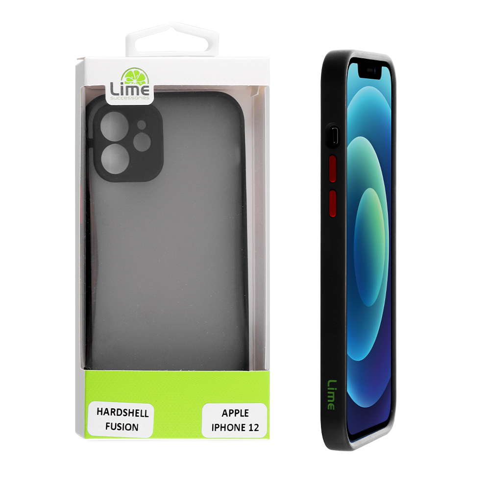 LIME ΘΗΚΗ IPHONE 12 6.1" HARDSHELL FUSION FULL CAMERA PROTECTION BLACK WITH RED KEYS