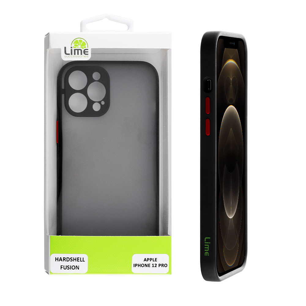 LIME ΘΗΚΗ IPHONE 12 PRO 6.1" HARDSHELL FUSION FULL CAMERA PROTECTION BLACK WITH RED KEYS