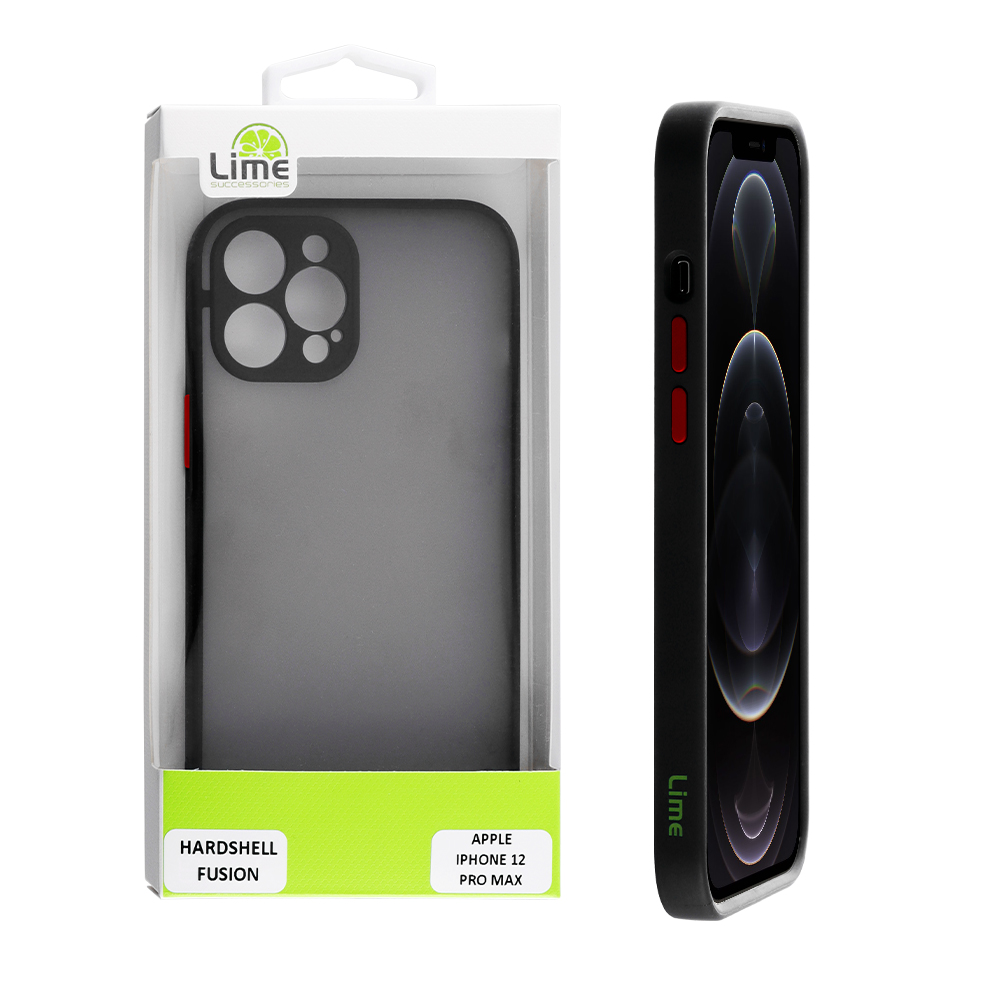 LIME ΘΗΚΗ IPHONE 12 PRO MAX 6.7" HARDSHELL FUSION FULL CAMERA PROTECTION BLACK WITH RED KEYS