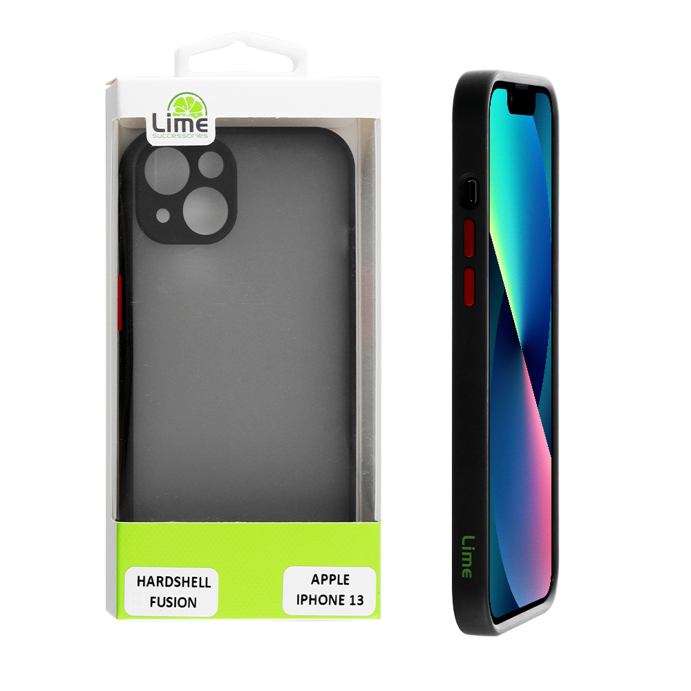 LIME ΘΗΚΗ IPHONE 13 6.1" HARDSHELL FUSION FULL CAMERA PROTECTION BLACK WITH RED KEYS