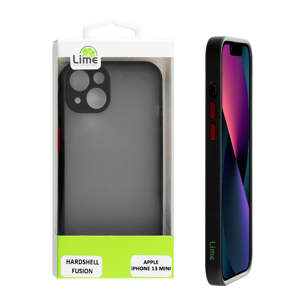 LIME ΘΗΚΗ IPHONE 13 MINI 5.4" HARDSHELL FUSION FULL CAMERA PROTECTION BLACK WITH RED KEYS
