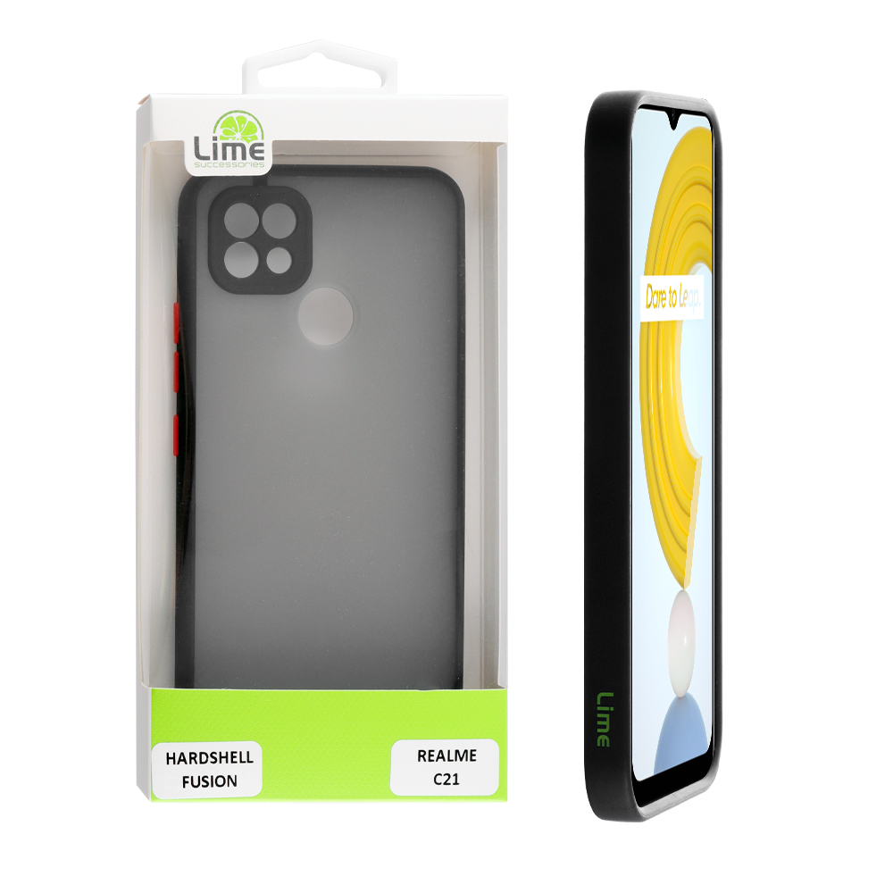 LIME ΘΗΚΗ REALME C21 6.5" HARDSHELL FUSION FULL CAMERA PROTECTION BLACK WITH RED KEYS