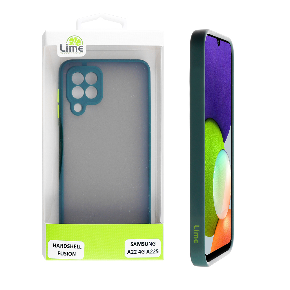 LIME ΘΗΚΗ SAMSUNG A22 4G A225 6.4" HARDSHELL FUSION FULL CAMERA PROTECTION DARK GREEN WITH YELLOW KEYS