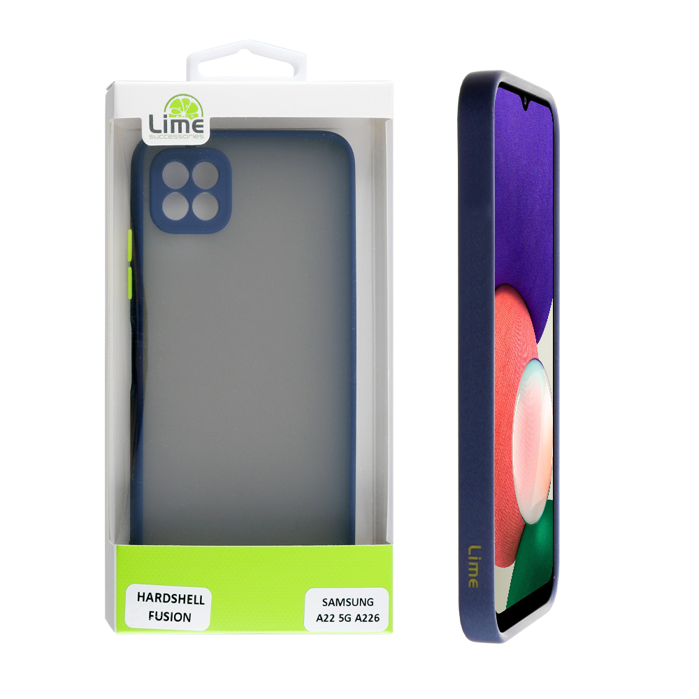 LIME ΘΗΚΗ SAMSUNG A22 5G A226 6.6" HARDSHELL FUSION FULL CAMERA PROTECTION BLUE WITH YELLOW KEYS