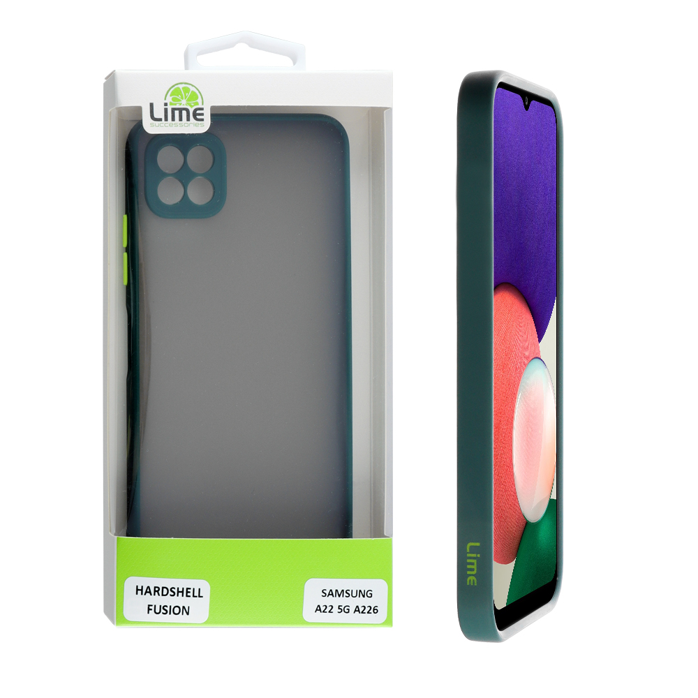 LIME ΘΗΚΗ SAMSUNG A22 5G A226 6.6" HARDSHELL FUSION FULL CAMERA PROTECTION DARK GREEN WITH YELLOW KEYS