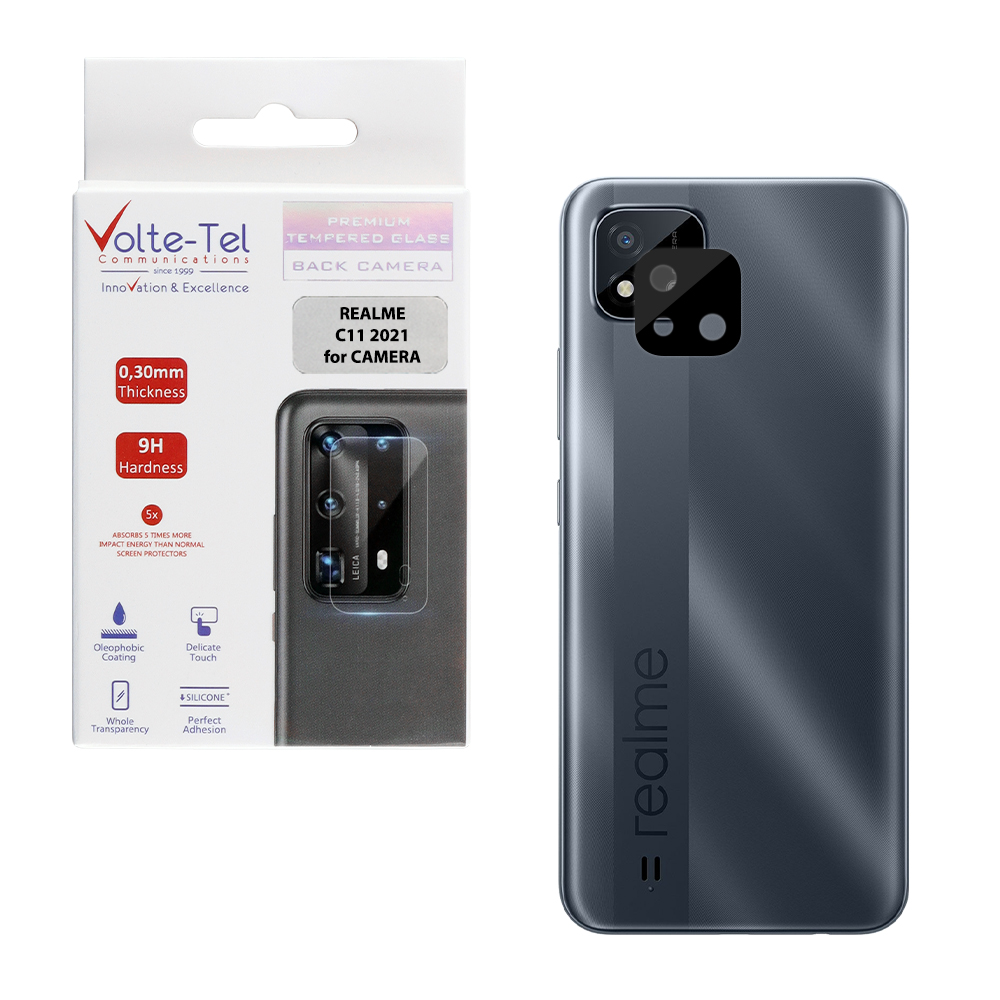 VOLTE-TEL TEMPERED GLASS REALME C11 2021 6.52" 9H 0.25mm 3D CURVED FOR CAMERA BLACK