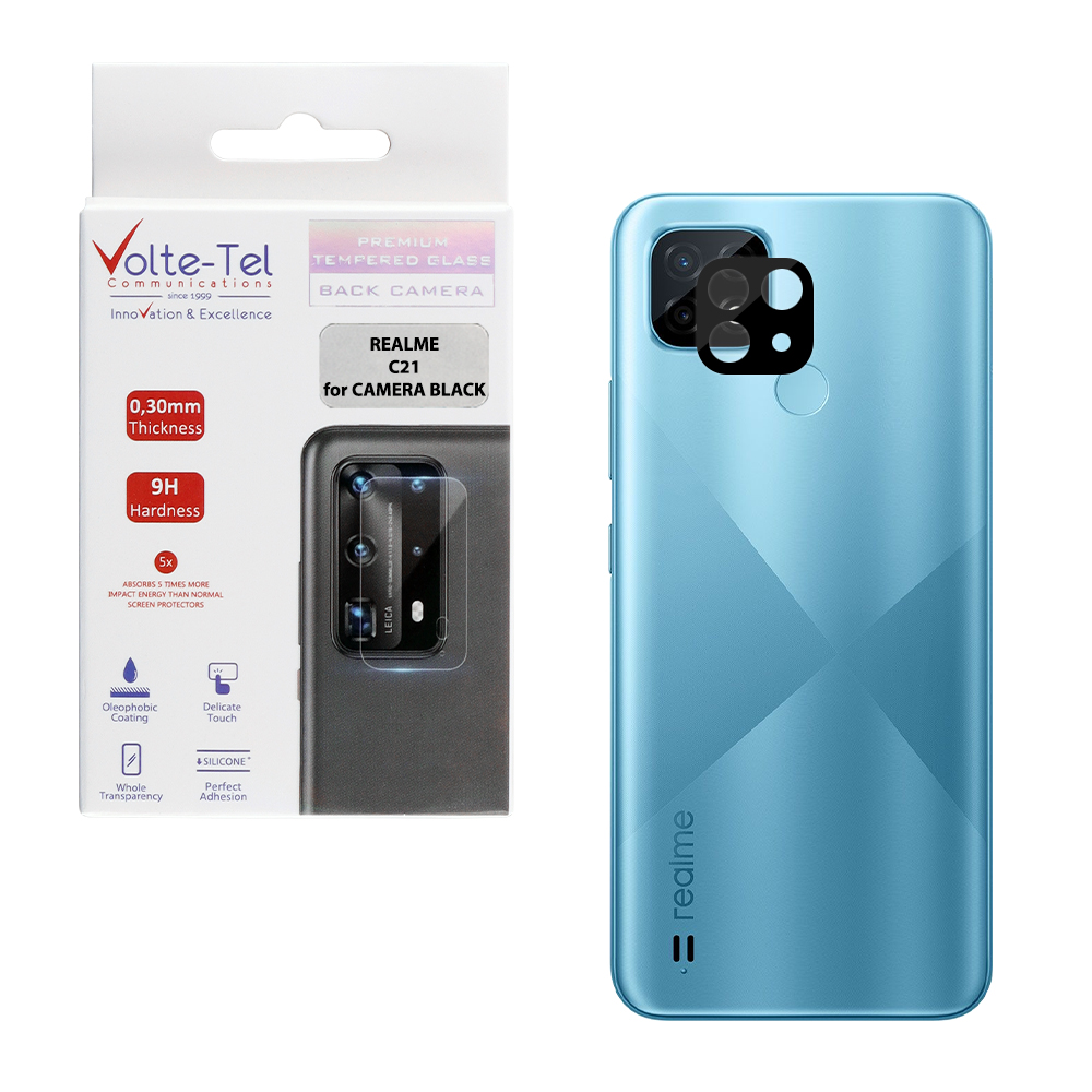 VOLTE-TEL TEMPERED GLASS REALME C21 6.5" 9H 0.25mm 3D CURVED FOR CAMERA BLACK