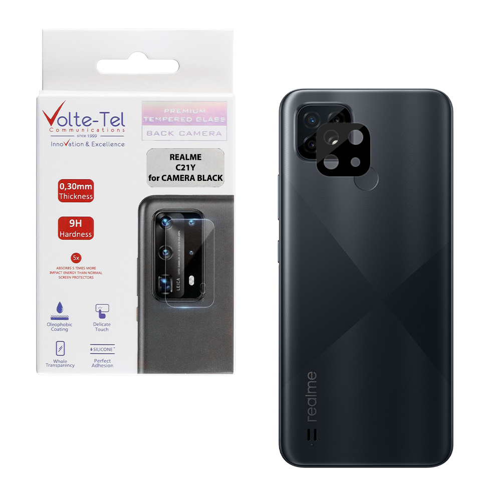 VOLTE-TEL TEMPERED GLASS REALME C21Y 6.5" 9H 0.25mm 3D CURVED FOR CAMERA BLACK