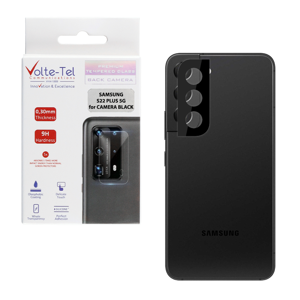 VOLTE-TEL TEMPERED GLASS SAMSUNG S22 PLUS 5G 6.6" 9H 0.25mm 3D CURVED FOR CAMERA BLACK