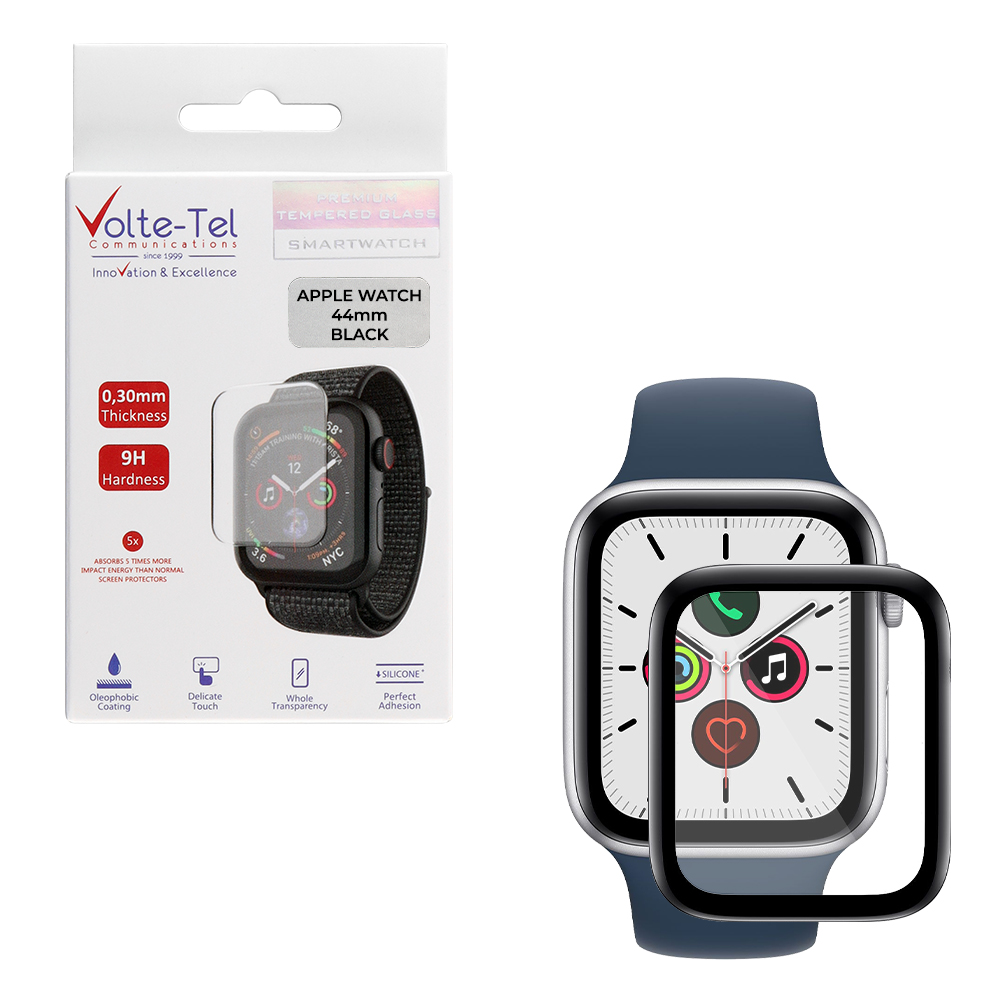 VOLTE-TEL TEMPERED GLASS APPLE WATCH 44mm 3D EDGE 1.78" 9H 0.30mm FULL GLUE FULL COVER BLACK