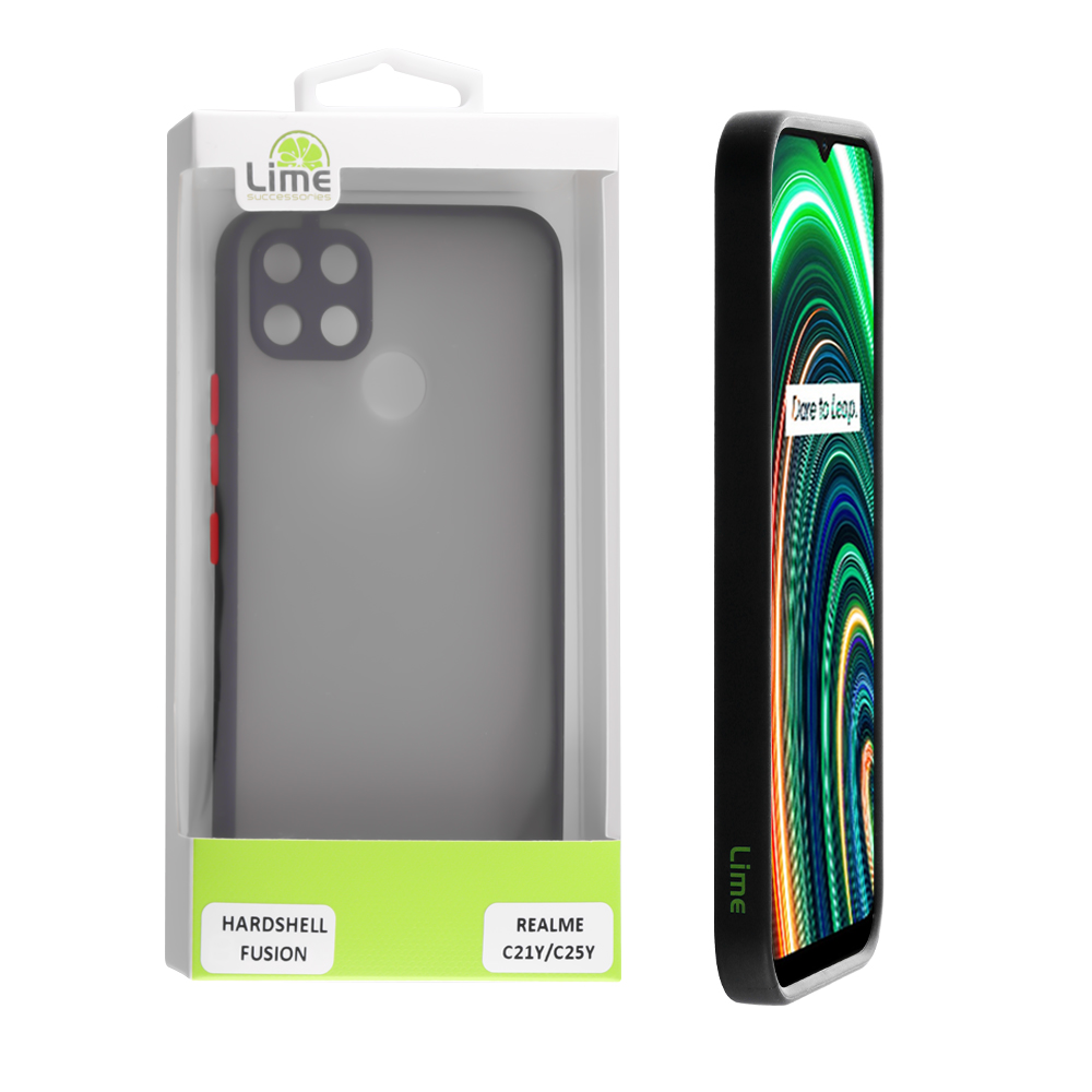 LIME ΘΗΚΗ REALME C21Y/C25Y 6.5" HARDSHELL FUSION FULL CAMERA PROTECTION BLACK WITH RED KEYS