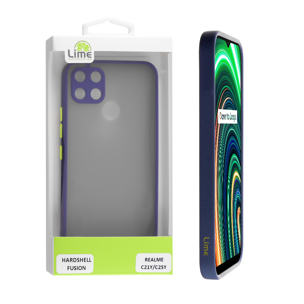 LIME ΘΗΚΗ REALME C21Y/C25Y 6.5" HARDSHELL FUSION FULL CAMERA PROTECTION BLUE WITH YELLOW KEYS