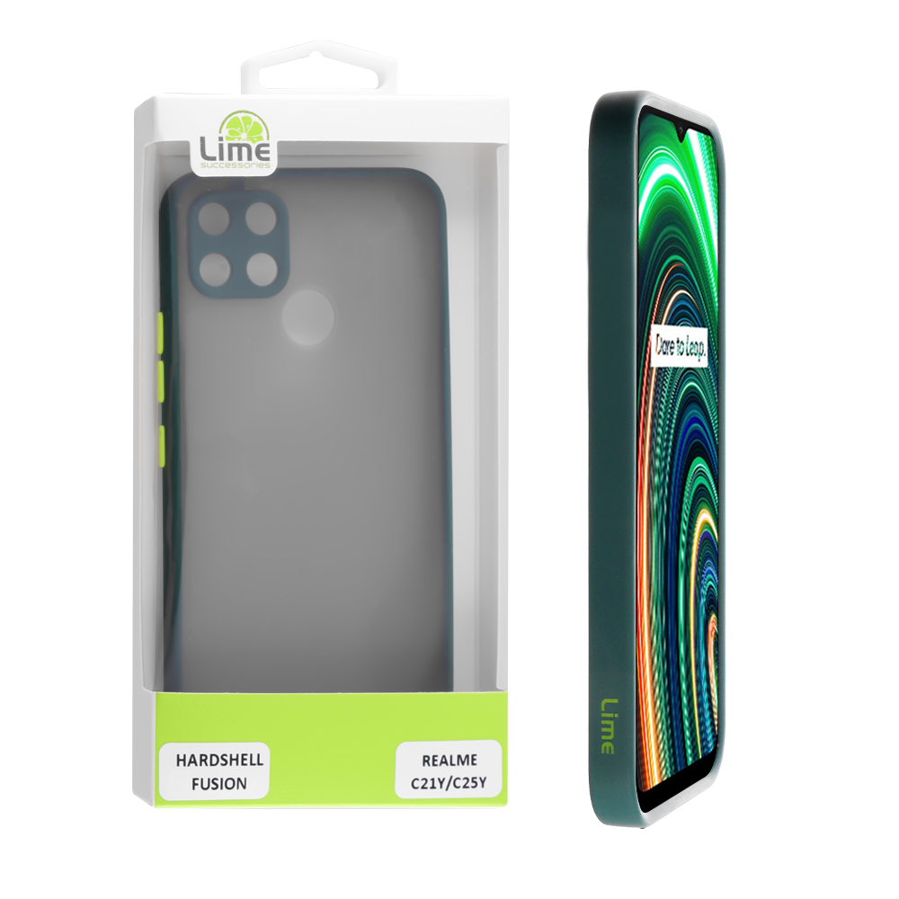 LIME ΘΗΚΗ REALME C21Y/C25Y 6.5" HARDSHELL FUSION FULL CAMERA PROTECTION GREEN WITH YELLOW KEYS