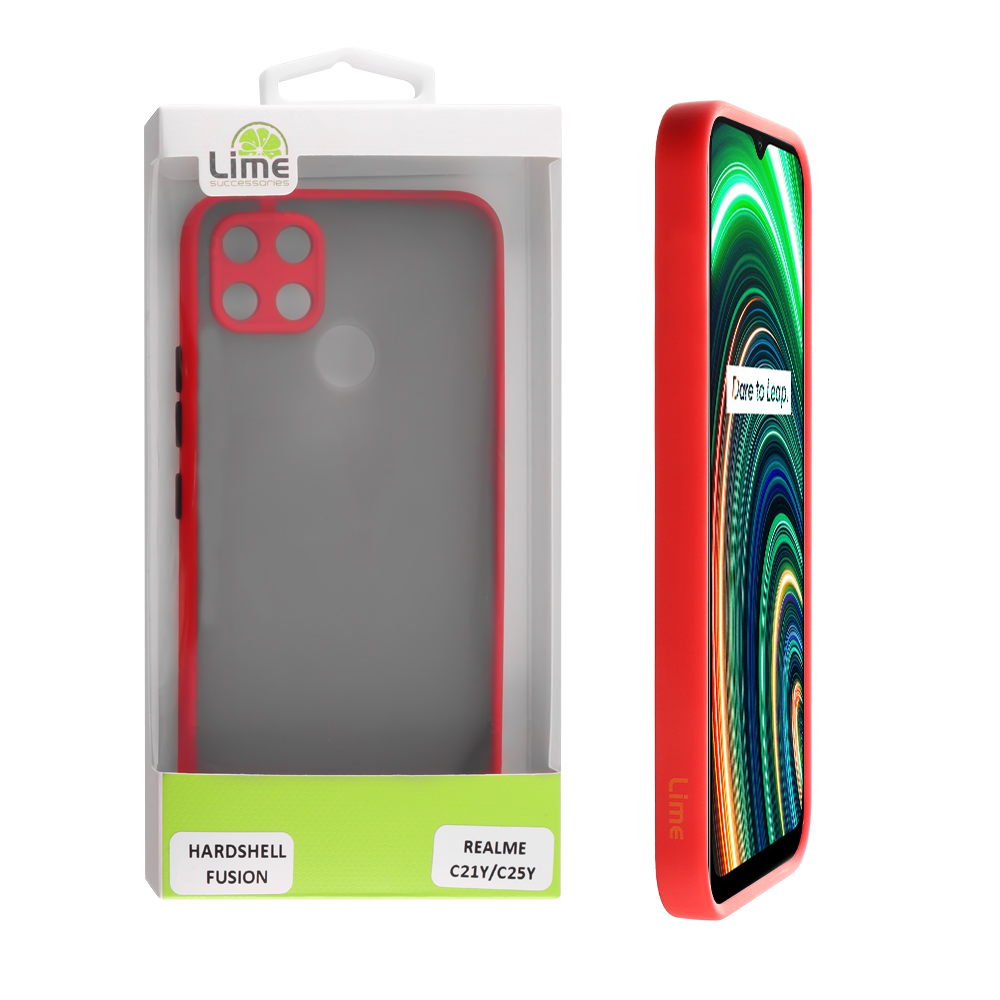 LIME ΘΗΚΗ REALME C21Y/C25Y 6.5" HARDSHELL FUSION FULL CAMERA PROTECTION RED WITH BLACK KEYS