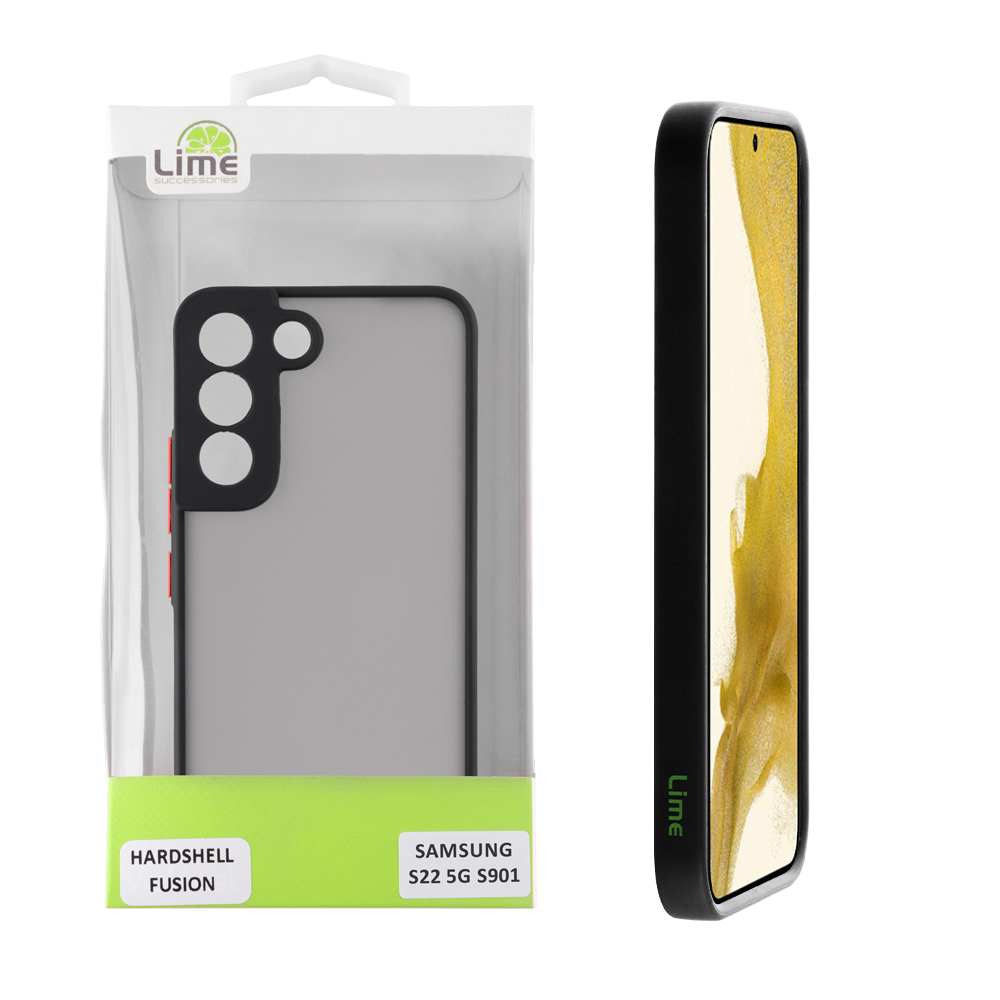 LIME ΘΗΚΗ SAMSUNG S22 5G S901 6.1" HARDSHELL FUSION FULL CAMERA PROTECTION BLACK WITH RED KEYS