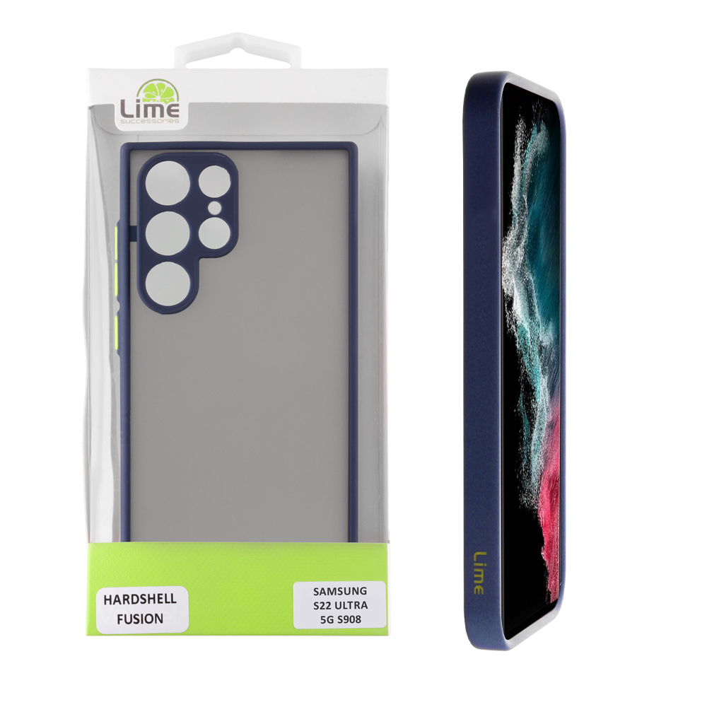 LIME ΘΗΚΗ SAMSUNG S22 ULTRA 5G S908 6.8" HARDSHELL FUSION FULL CAMERA PROTECTION BLUE WITH YELLOW KEYS