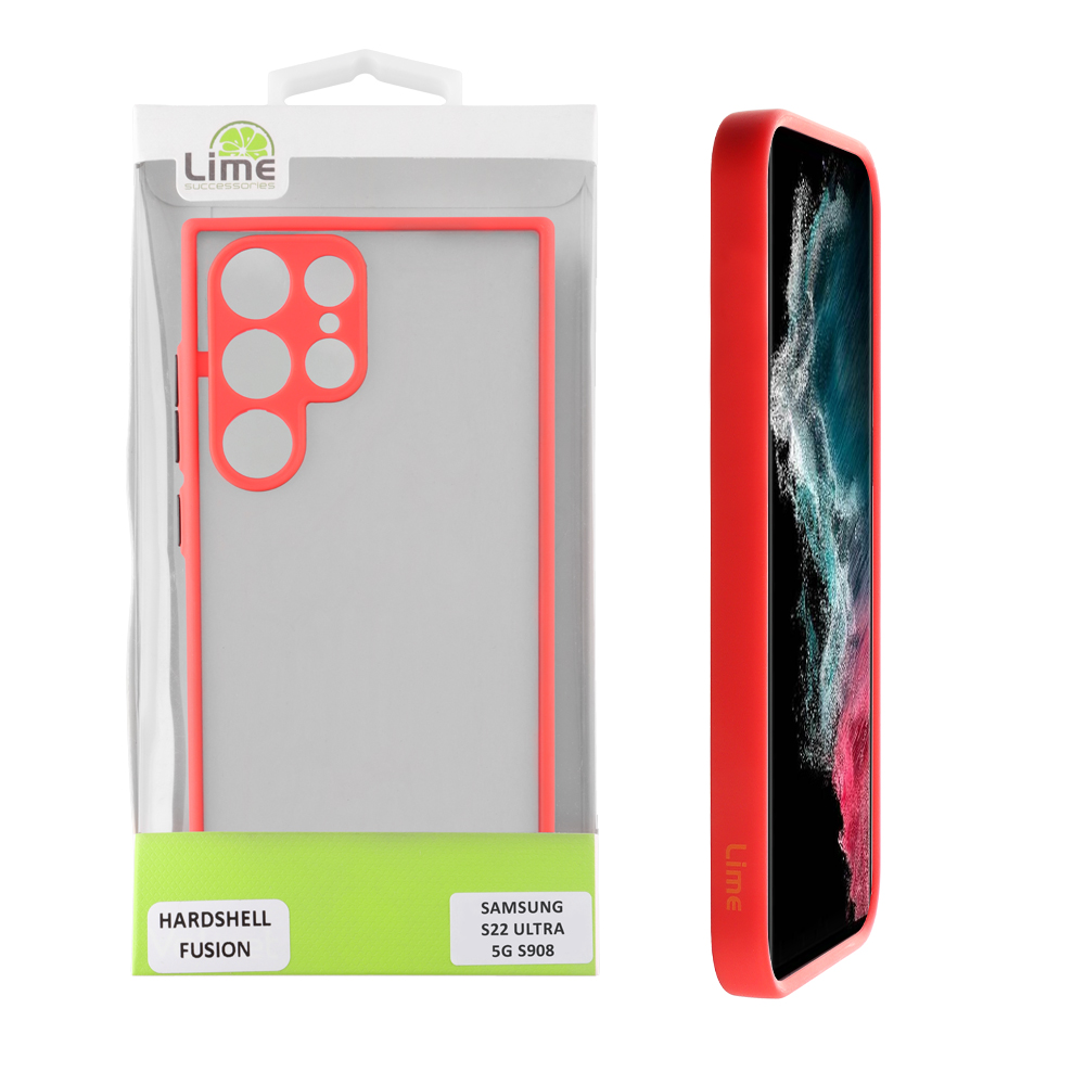 LIME ΘΗΚΗ SAMSUNG S22 ULTRA 5G S908 6.8" HARDSHELL FUSION FULL CAMERA PROTECTION RED WITH BLACK KEYS