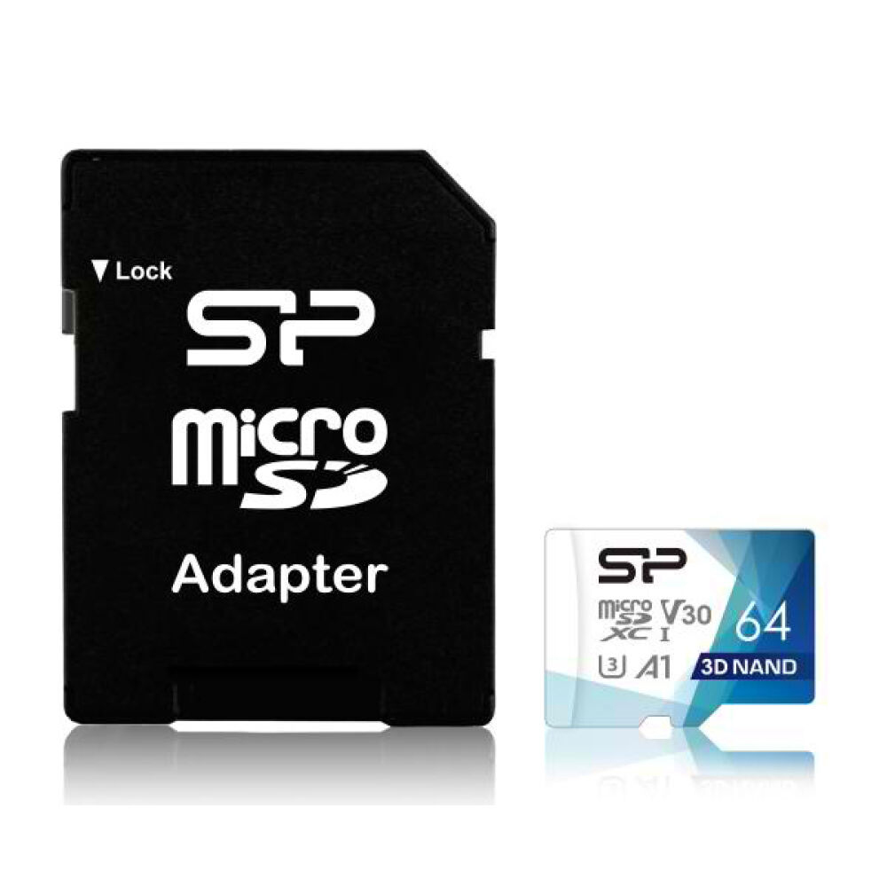 SILICON POWER micro SDHC 64GB CLASS 10 UHS-1 U3 V30 SUPERIOR PRO +SD ADAPTOR SP064GBSTXDU3V20AB
