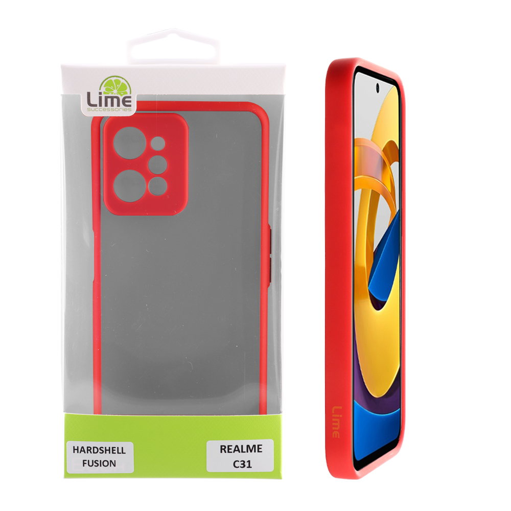 LIME ΘΗΚΗ REALME C31 6.5" HARDSHELL FUSION FULL CAMERA PROTECTION BLACK WITH RED KEYS