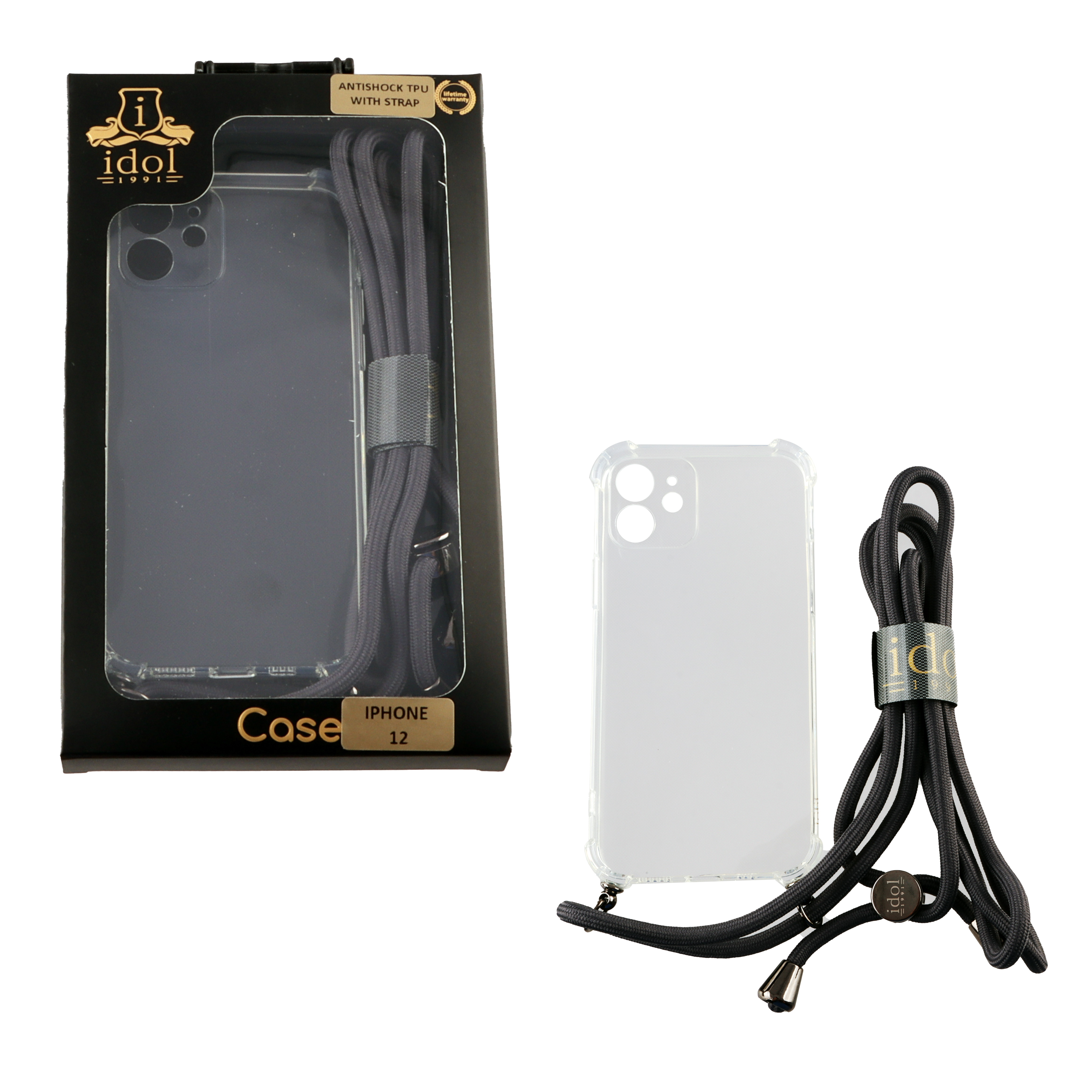 IDOL 1991 ΘΗΚΗ IPHONE 12 6.1" ANTISHOCK AIR TPU WITH STRAP FULL CAMERA PROTECTION ΔΙΑΦΑΝΗ