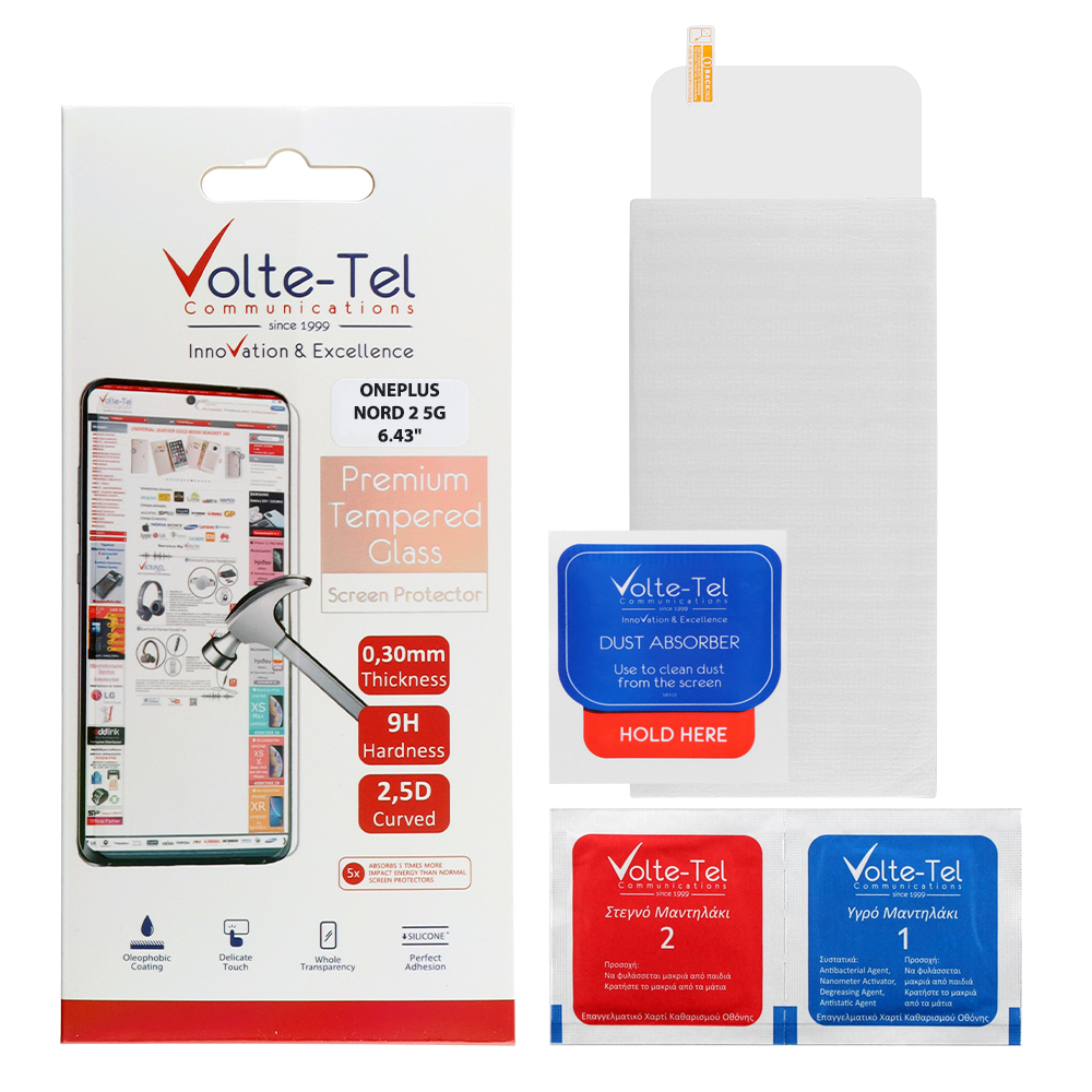 VOLTE-TEL TEMPERED GLASS ONEPLUS NORD CE 2 5G 6.43" 9H 0.30mm 2.5D FULL GLUE