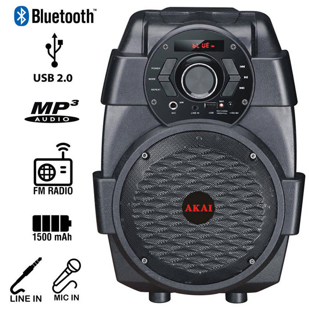 AKAI ABTS-806 PARTY SPEAKER ΦΟΡΗΤΟ ΗΧΕΙΟ BLUETOOTH ΜΕ USB, AUX-IN ΚΑΙ ΕΙΣΟΔΟ ΜΙΚΡΟΦΩΝΟΥ 10W ΓΙΑ ΚΑΡΑΟΚΕ