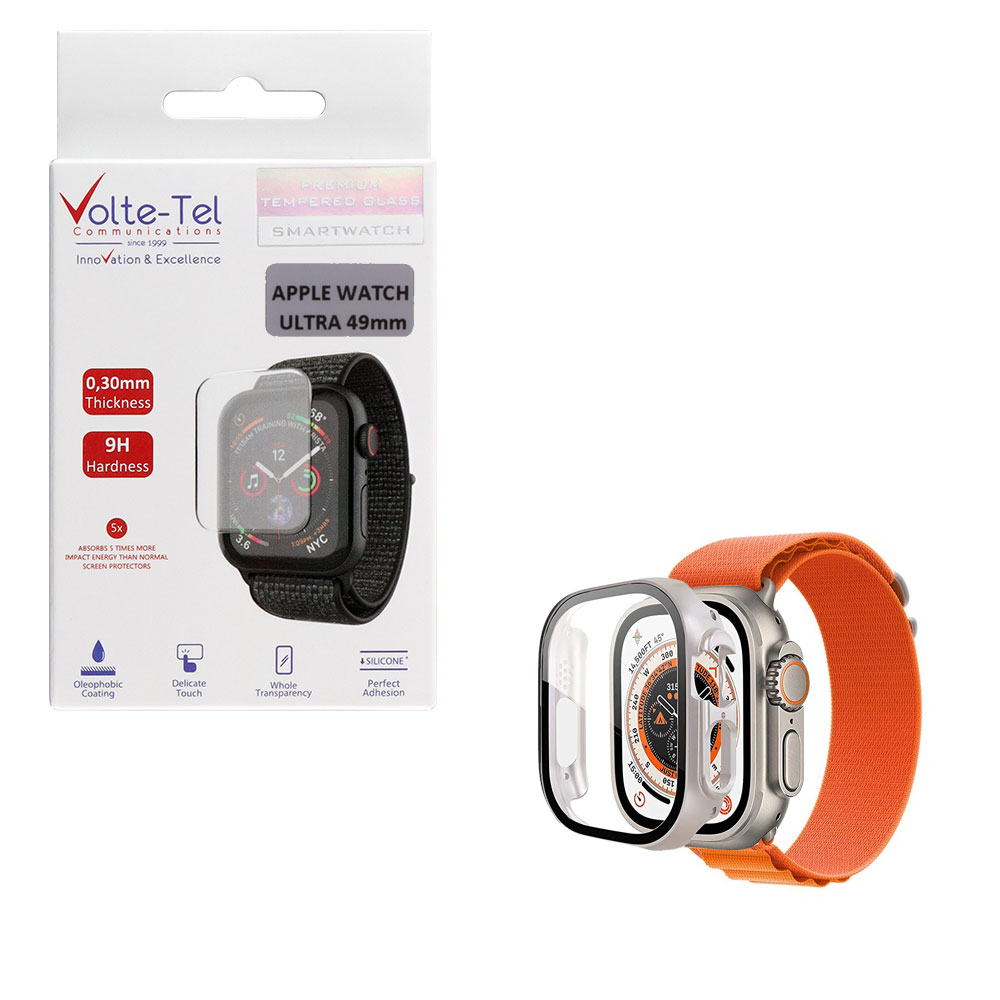 VOLTE-TEL TEMPERED GLASS APPLE WATCH ULTRA/ULTRA 2 49mm 1.92" 9H 0.30mm PC EDGE COVER WITH KEY 3D FULL GLUE FULL COVER STARLIGHT